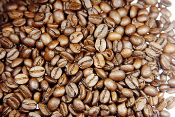Roasted coffee beans on a table