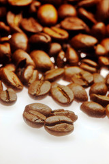 Roasted coffee beans on a table