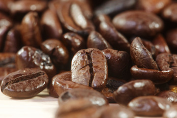 Roasted coffee beans on a table