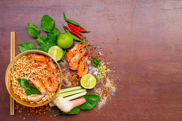 Tom Yam kung Spicy Thai soup ,Thai Tom Yam soup herbs and spices,Thai style noodle, tom yum kung