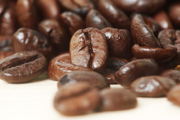 Roasted coffee beans on a table