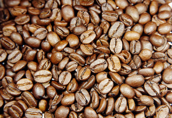 Roasted coffee beans on a table