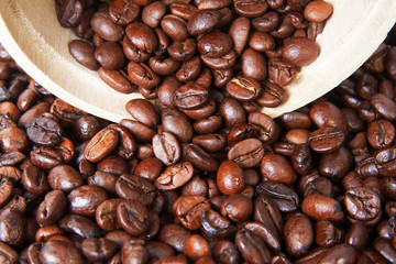 Roasted coffee beans on a table