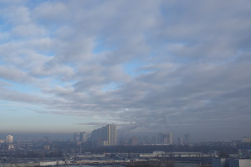 Smog over the buildings and quarters of Kiev