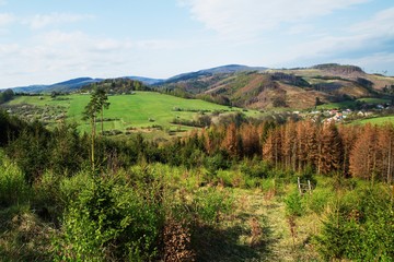 Naklejka premium Rajnochovice. View from the hillside of Klinec. Hostyn hills. Czechia. Europe.
