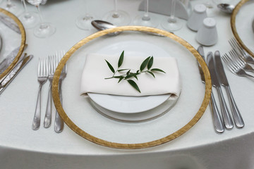 Magnificent table setting for celebrating weddings and other banquets. Wedding decor