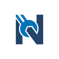 Letter N Wrench Logo Design. Handyman Repair Service. Technology Construction Industry Vector Icon