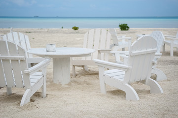 Fototapeta na wymiar Outdoor lounge on a beautiful white sand beach