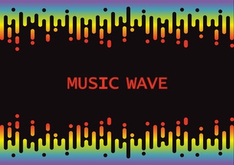 Wave 3D Rainbow Pulse music player on black background. Vector fluid equalizer element. Abstract design pattern banner