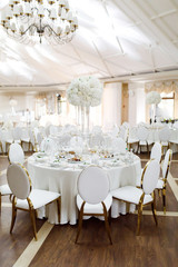 Magnificent table setting for celebrating weddings and other banquets. Wedding decor