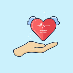 World Health Day Flat Illustration with Hand, Love and Cloud