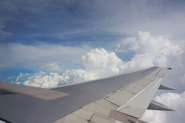 Aerial view of cloudy sky from aircraft windows