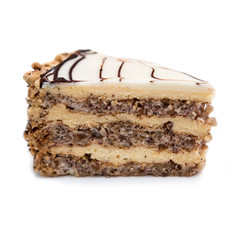 piece of cake with walnut on a white background
