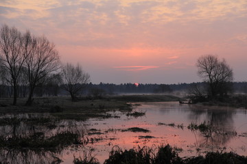 sunrise over the river in spring time