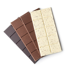 Dark, milk and white chocolate bars.