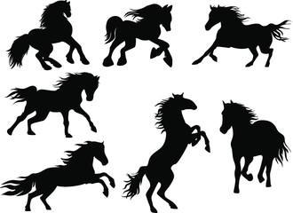 Image of silhouettes in different horse poses. Vector image. EPS10