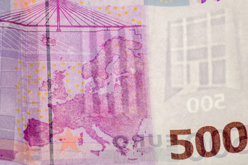 500 eur bank note see trough closeup.