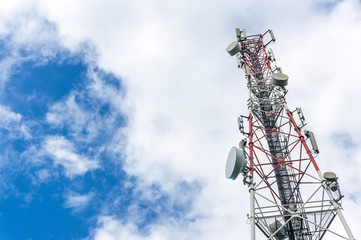 Telecommunication tower and sky blue.