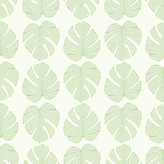 Monstera Deliciosa leaf seamless vector pattern. Swiss cheese plant foliage illustration pattern.