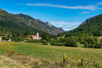 French countryside. Monastery of Leoncel in the Vercors mountains in France