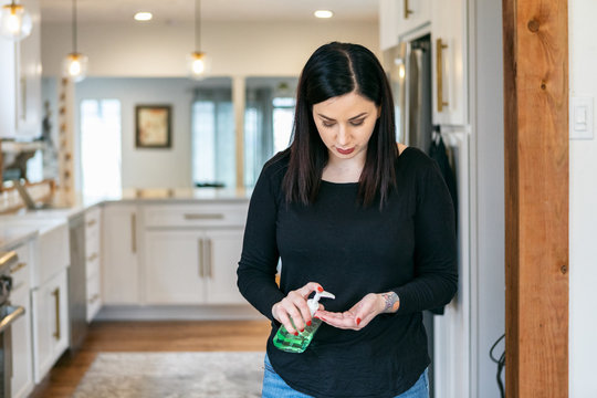 Woman Uses Gel Hand Santizer To Keep Safe