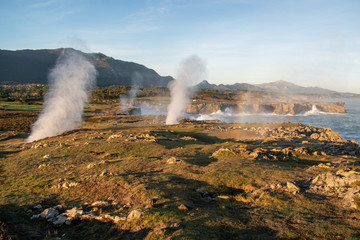 Blowholes at Bufones de Pria after a heavy storm, Asturias, Spain