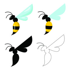 Honey bee set. Vector. Set of honey and bee labels for honey logo products. Isolated insect icon. Flying bee. Flat style vector illustration.