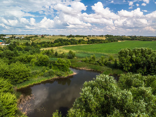 Fototapeta na wymiar Picturesque summer countryside landscape in Russia from a height