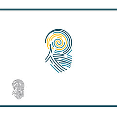 Finger Print as The Starry Night by Vincent van Gogh Logo vector template. Fine art and modern technologies.
