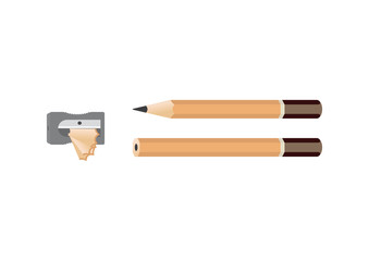 Pencil sharpener with two pencil isolated on white. Vector illustration.