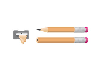 Vector realistic wood sharpened Pencil with eraser and sharpener