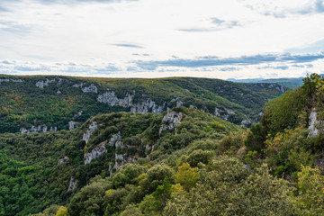 Fototapeta premium Landscape view around the village Vallon Pont d'Arc in Ardeche, France