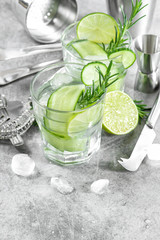 Fresh drink cucumber lime ice rosemary Cold summer lemonade