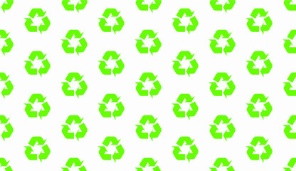 International recycle symbol green seamless pattern with arrow shapes. Can be use for products, poster, background.
