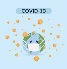 Vector Illustration. Planet Earth fight against Coronavirus.