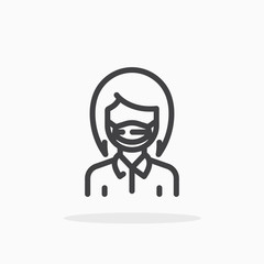 Woman in flu mask icon in line style. Editable stroke.