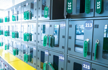 numbered lockers-cells for storing things in the store