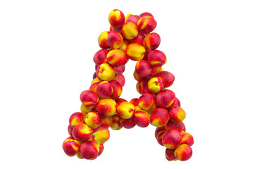 Letter A from nectarines or peaches, 3D rendering