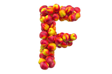 Letter F from nectarines or peaches, 3D rendering