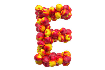 Letter E from nectarines or peaches, 3D rendering