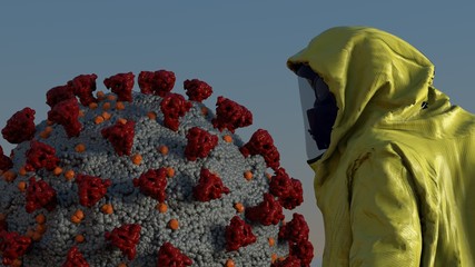 Coronavirus Medical Scientist Covid19 Korona Virus Novel Biohazard Protection Suit 3D illustration