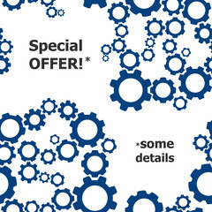 Gear background. Special offer banner template. Cogwheel texture on the white background. Development theme. Business concept.