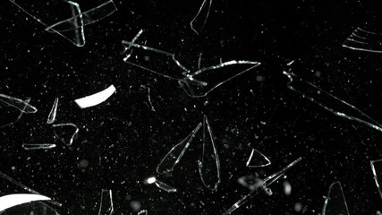 Super Slow Motion Shot of Real Glass Break at 1000 fps Isolated on Black Background. - Powered by Adobe