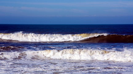Beautiful powerful waves with white foam of the Atlantic Ocean, Casablanca, Morocco