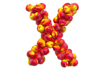 Letter X from nectarines or peaches, 3D rendering