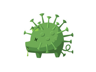 Market crash due to coronavirus. Economic crisis due to coronavirus. The economic impact of the pandemic. Piggy bank sick with coronavirus. Isolated on white background.