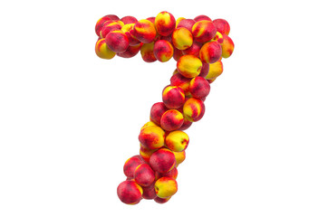 Number 7 from nectarines or peaches, 3D rendering