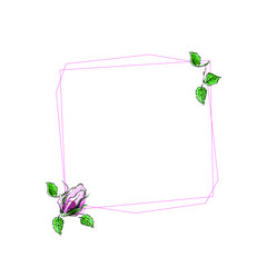 Square elegant frame. Vector illustration with hand-drawn roses on a white background. Use for decoration greeting cards, invitations, etc.