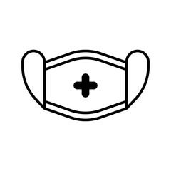 Medical mask icon. Medicine mask with medicine cross. Covid-19 protection. Minimalist line art vector illustration.