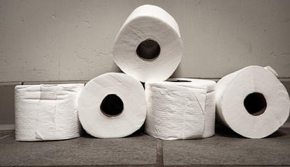 rolls of toilet paper inside of bathroom